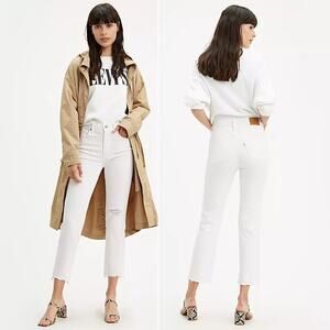 Levi's 724 High Rise Slim Straight Cropped Jeans White Size 26